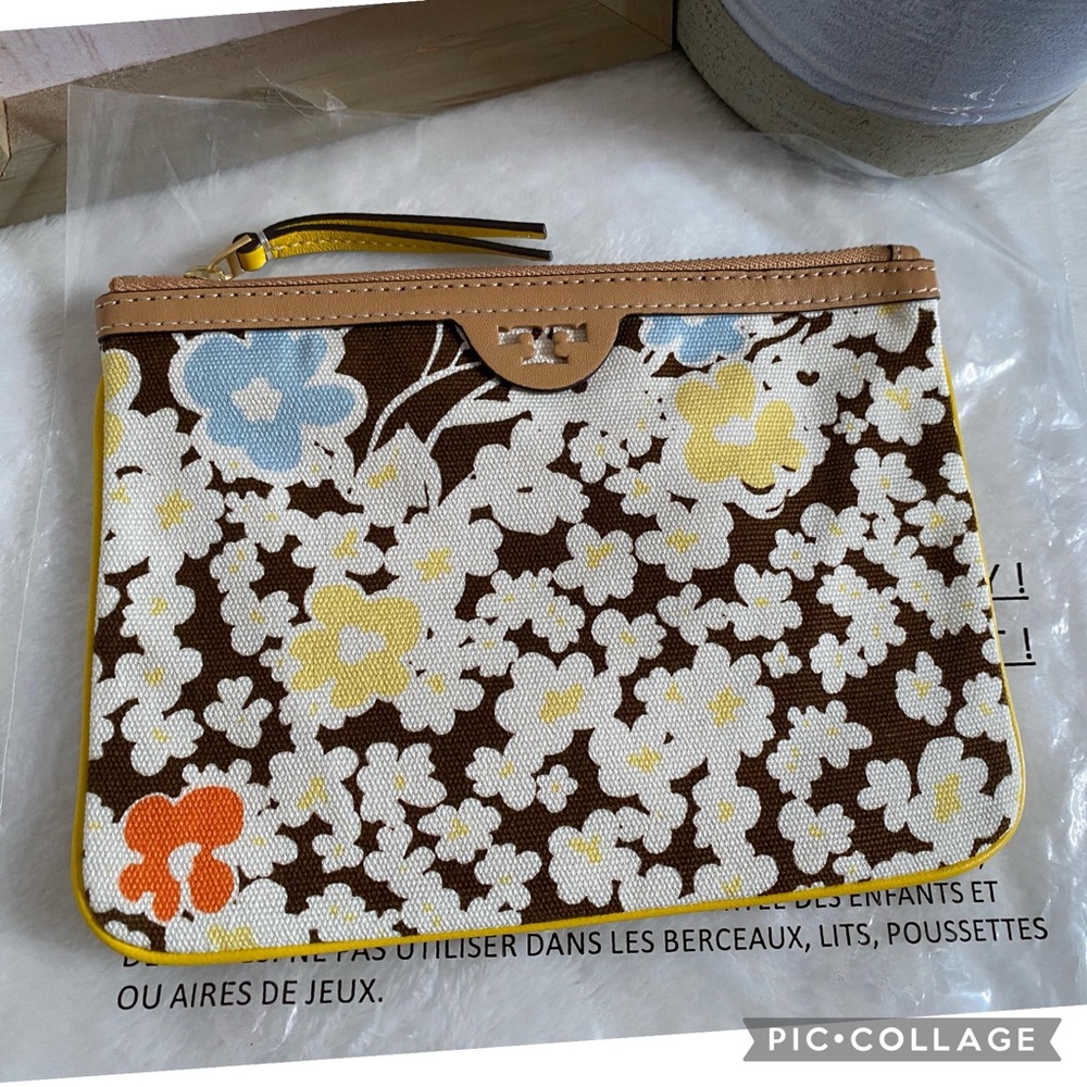 Tory Burch Floral Brown Cosmetic Bag